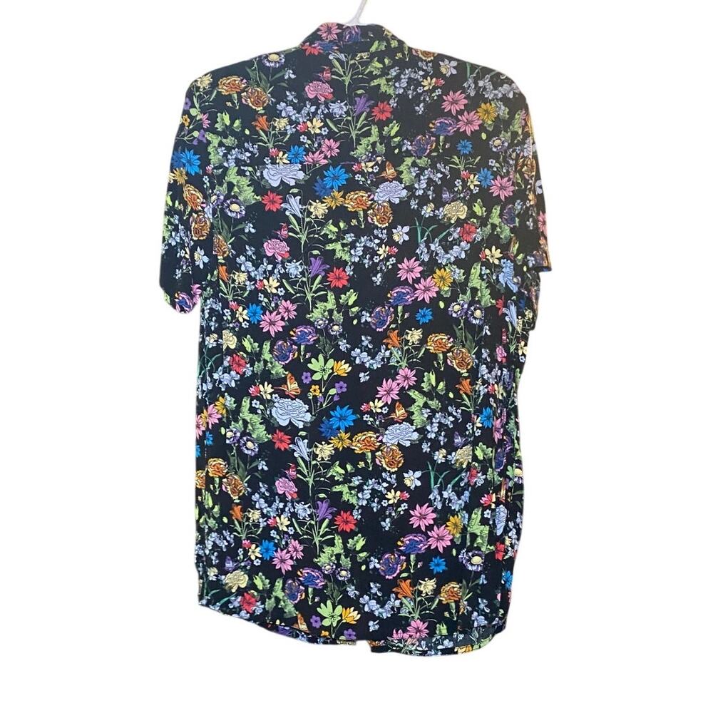 E250 Empyre Medium Black Multicolor Floral Short Sleeve Button Front Shirt - Picture 4 of 7